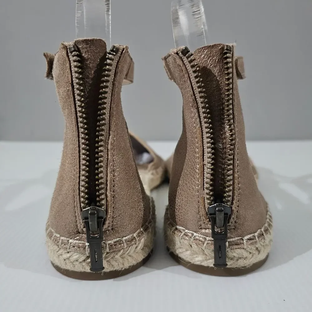 Eileen Fisher Lala Flat Espadrille Womens 9 Metallic Tan Leather Sandal